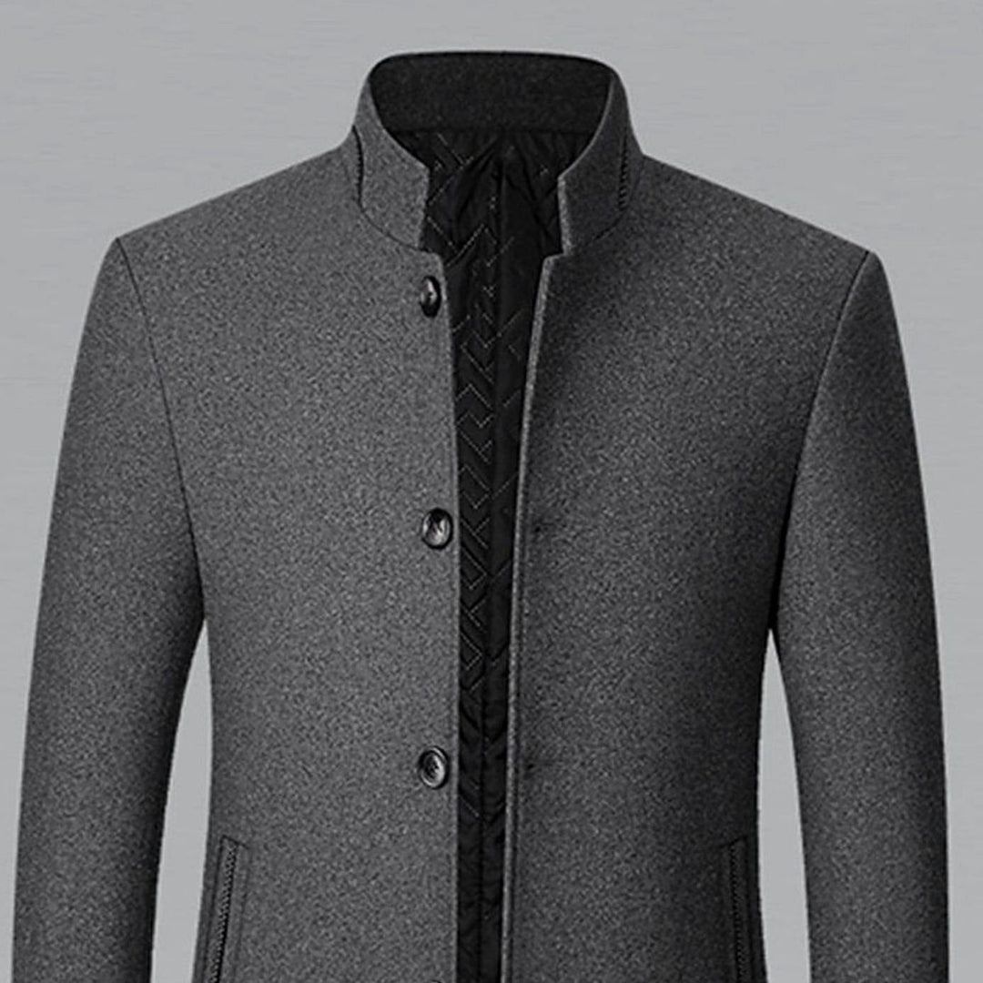 Men's Wool Stand Collar Overcoat Tailored Button-Front Coat
