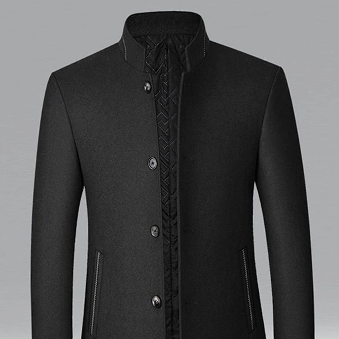Men's Wool Stand Collar Overcoat Tailored Button-Front Coat