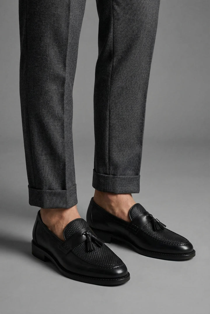 Men's Woven Vamp Tassel Slip-On Dress Loafers