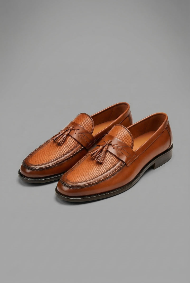 Men's Woven Vamp Tassel Slip-On Dress Loafers - Brown
