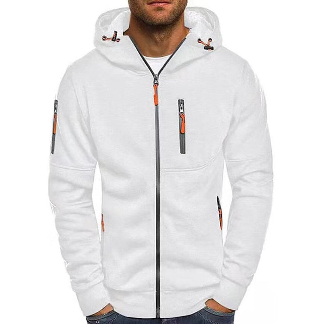 Men's Zip-Up Hooded Knit Sweater Fleece Pullover - White