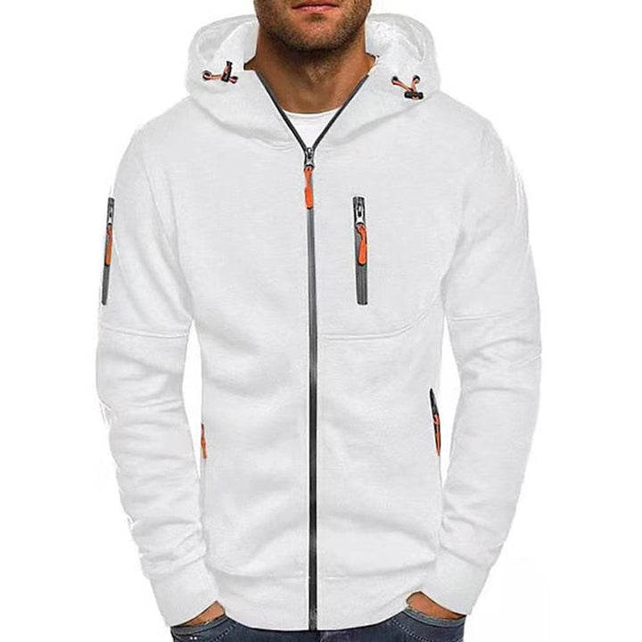 Men's Zip-Up Hooded Knit Sweater Fleece Pullover - White