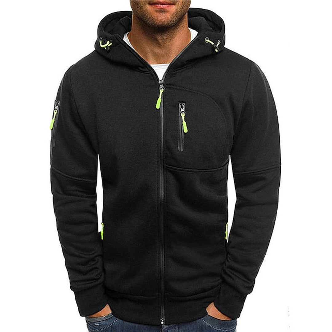 Men's Zip-Up Hooded Knit Sweater Fleece Pullover - Black