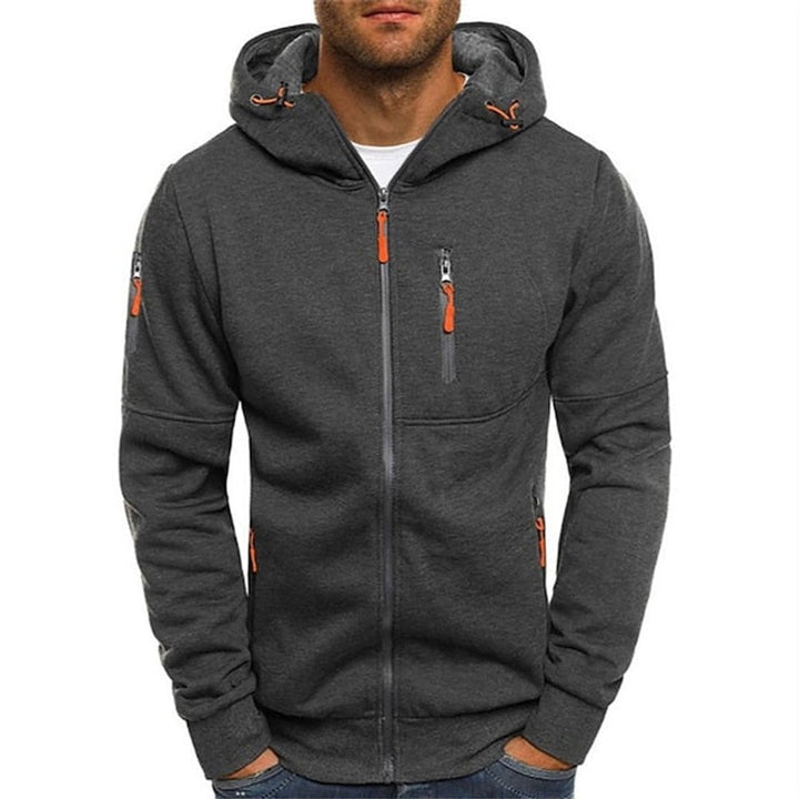 Men's Zip-Up Hooded Knit Sweater Fleece Pullover - Dark Gray