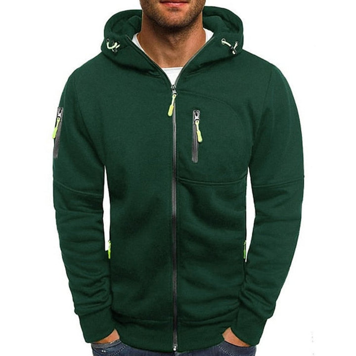 Men's Zip-Up Hooded Knit Sweater Fleece Pullover - Green