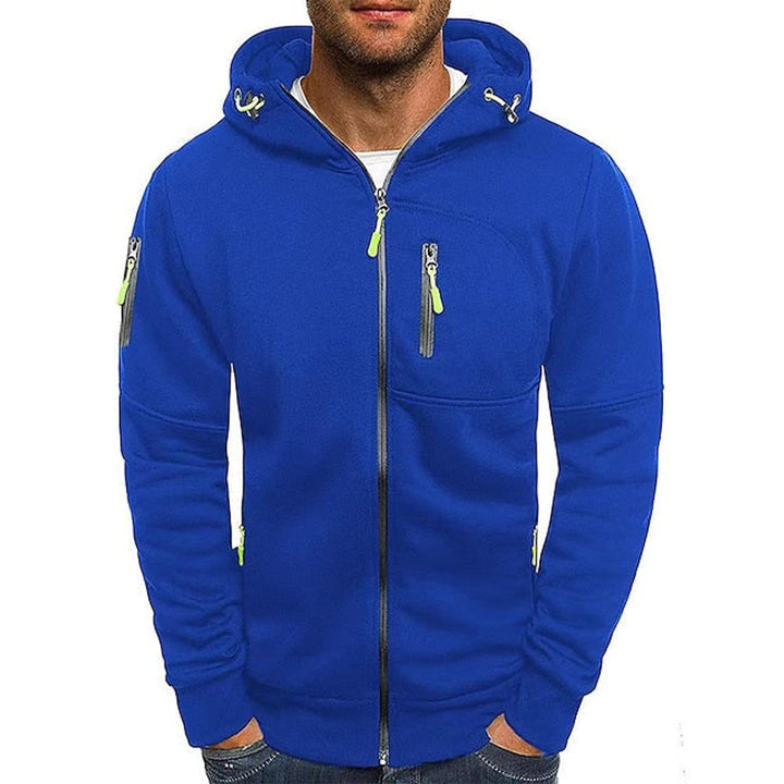 Men's Zip-Up Hooded Knit Sweater Fleece Pullover - Blue