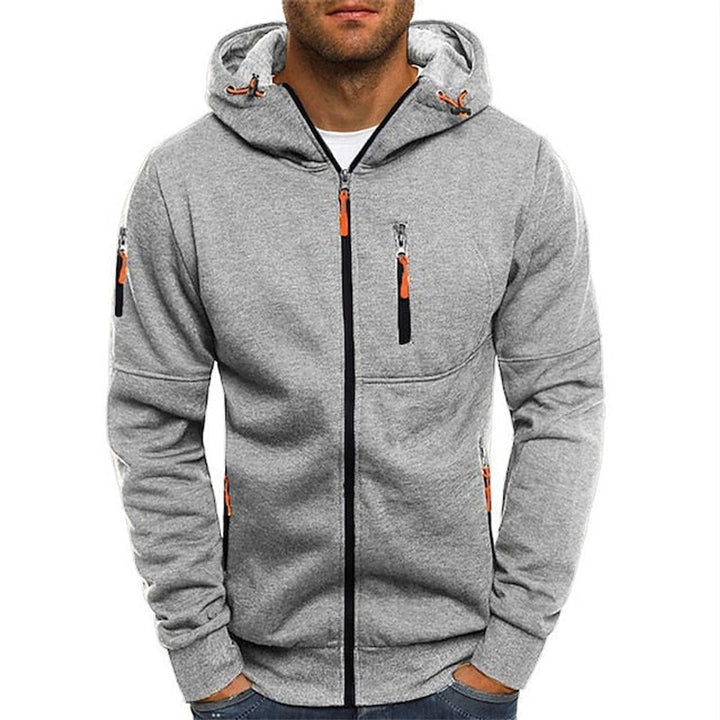 Men's Zip-Up Hooded Knit Sweater Fleece Pullover - Light Gray