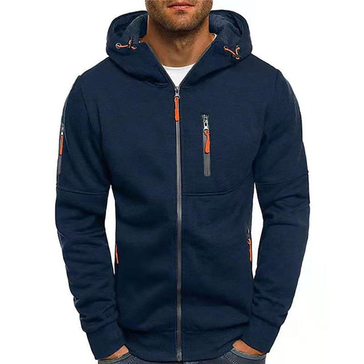 Men's Zip-Up Hooded Knit Sweater Fleece Pullover - Navy