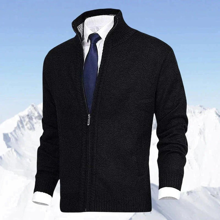 Men's Zip-Up Mock Neck Knit Mens Cardigan Sweater Jacket - Black
