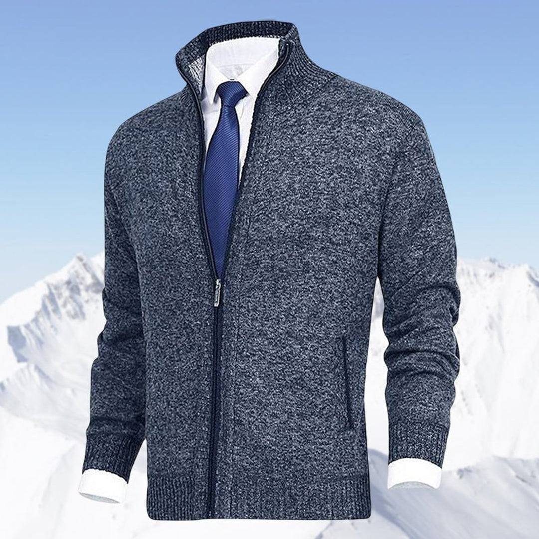 Men's Zip-Up Mock Neck Knit Mens Cardigan Sweater Jacket - Blue