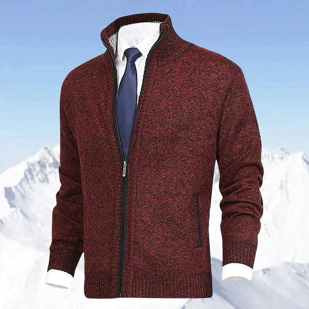 Men's Zip-Up Mock Neck Knit Mens Cardigan Sweater Jacket - Red