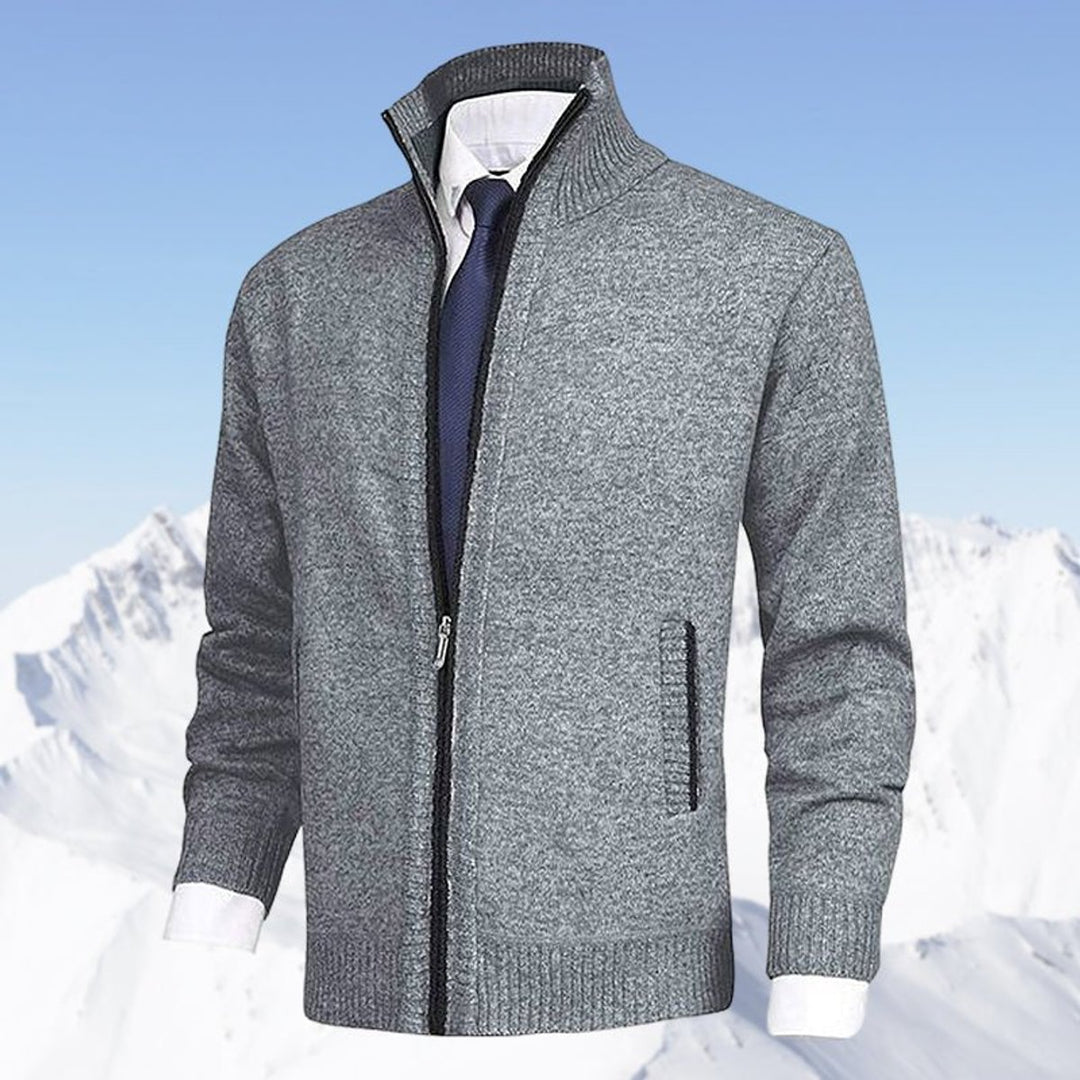 Men's Zip-Up Mock Neck Knit Mens Cardigan Sweater Jacket - Light Gray