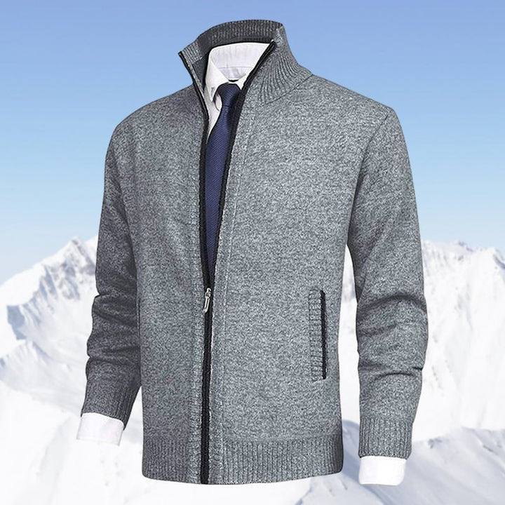 Men's Zip-Up Mock Neck Knit Mens Cardigan Sweater Jacket - Light Gray