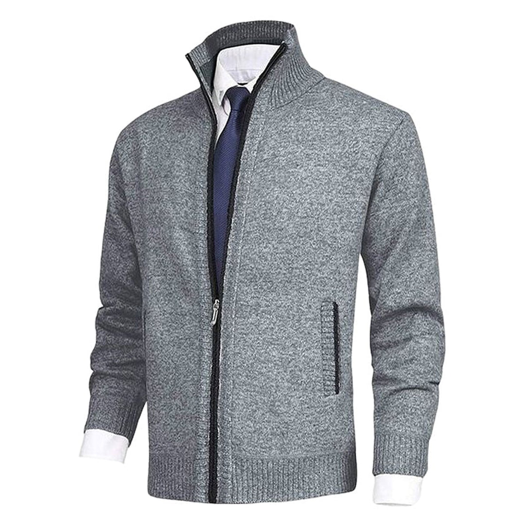 Men's Zip-Up Mock Neck Knit Mens Cardigan Sweater Jacket
