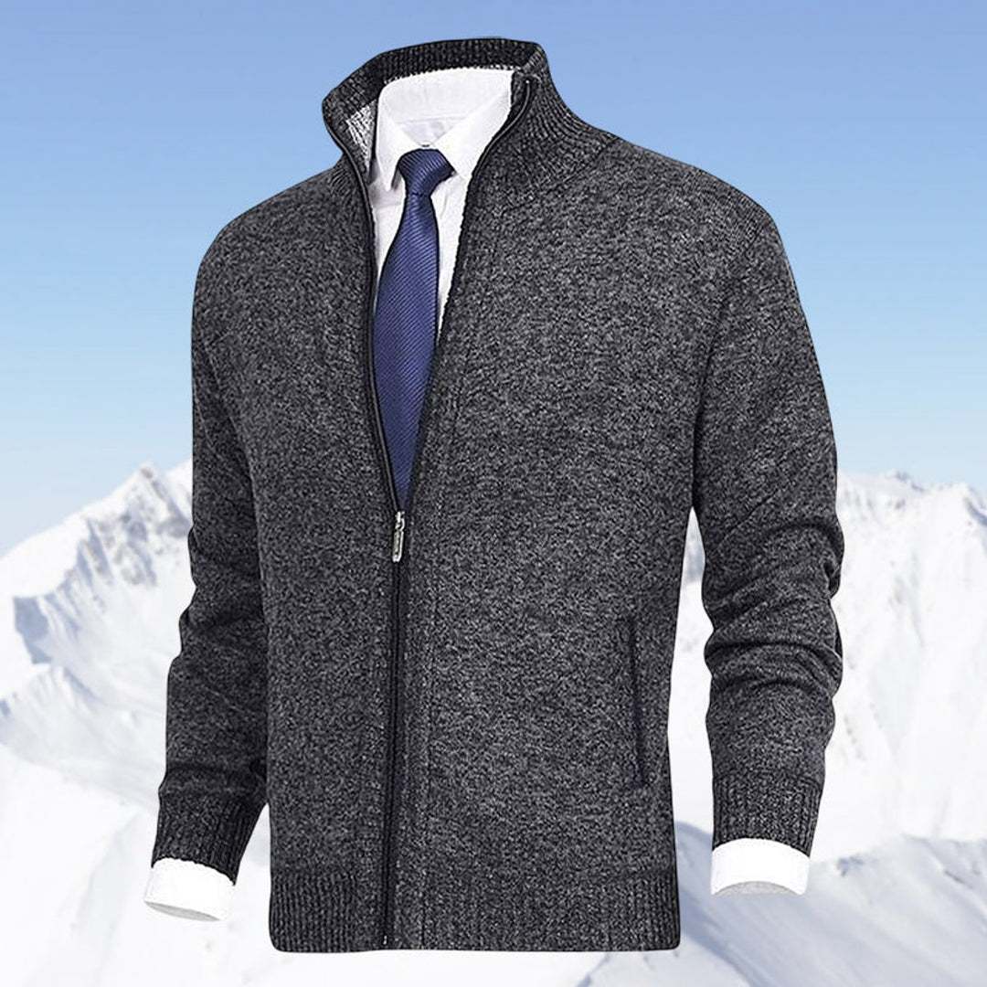 Men's Zip-Up Mock Neck Knit Mens Cardigan Sweater Jacket - Dark Gray