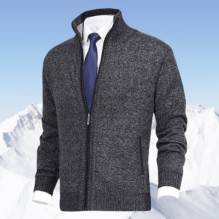 Men's Zip-Up Mock Neck Knit Mens Cardigan Sweater Jacket - Dark Gray