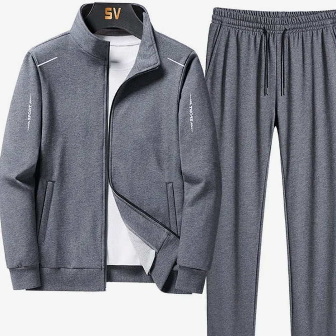 Men's Zip-Up Two-Piece Casual Tracksuit Jogger Set - Grey