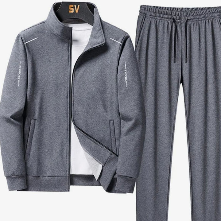 Men's Zip-Up Two-Piece Casual Tracksuit Jogger Set - Grey