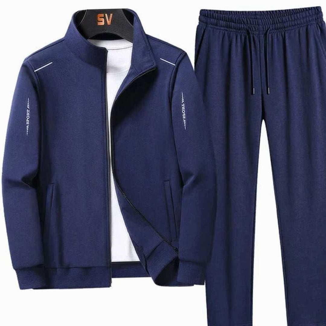 Men's Zip-Up Two-Piece Casual Tracksuit Jogger Set - Dark Blue