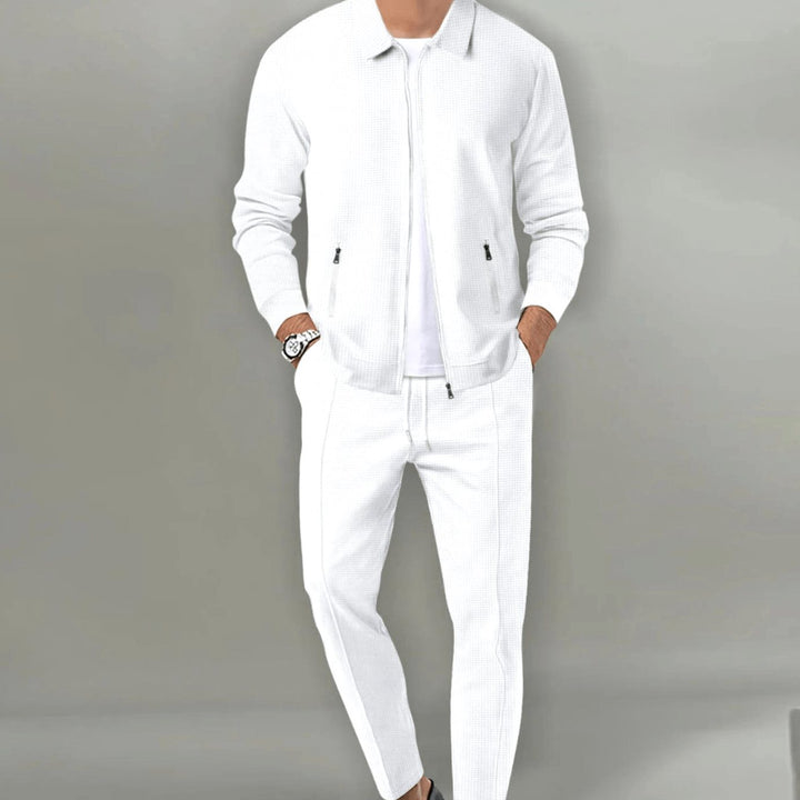 Men's Zip-Up Two-Piece Casual Tracksuit Slim Jogger Set - White