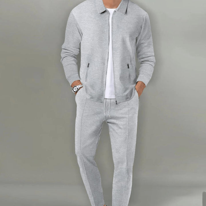 Men's Zip-Up Two-Piece Casual Tracksuit Slim Jogger Set - Gray