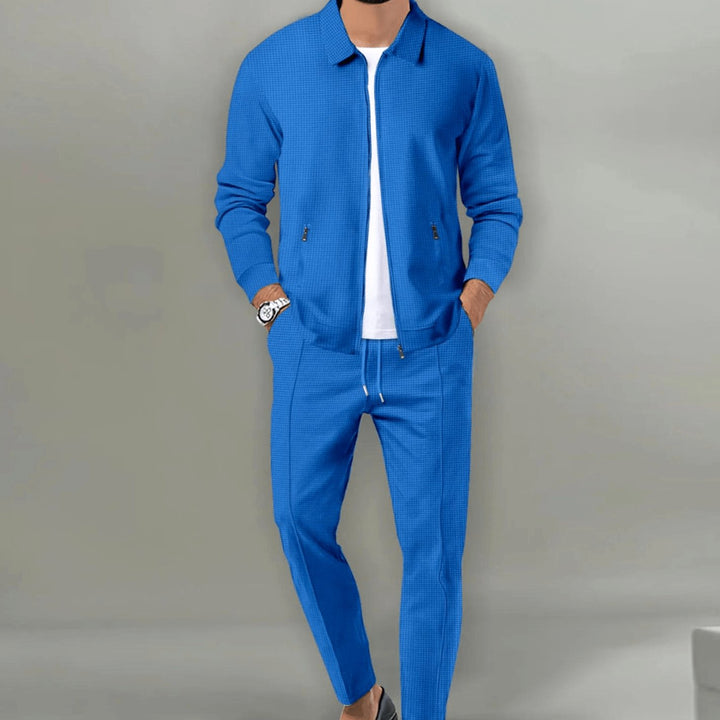 Men's Zip-Up Two-Piece Casual Tracksuit Slim Jogger Set - Blue