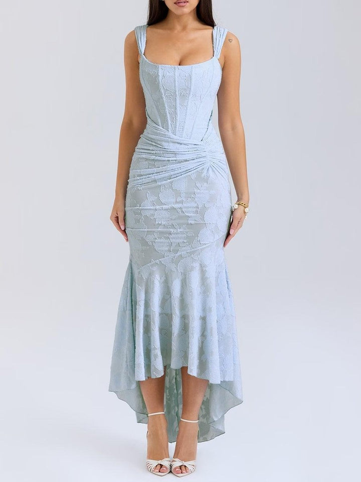 Mother of the Bride Dress Corset Ruched Mermaid Midi Gown - Blue