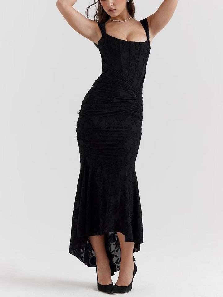 Mother of the Bride Dress Corset Ruched Mermaid Midi Gown - Black