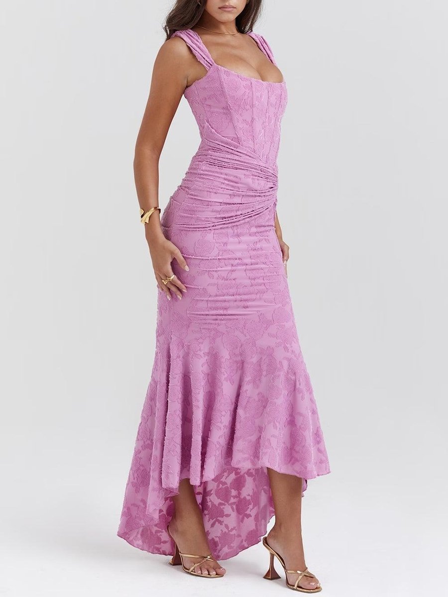 Mother of the Bride Dress Corset Ruched Mermaid Midi Gown - Purple-1