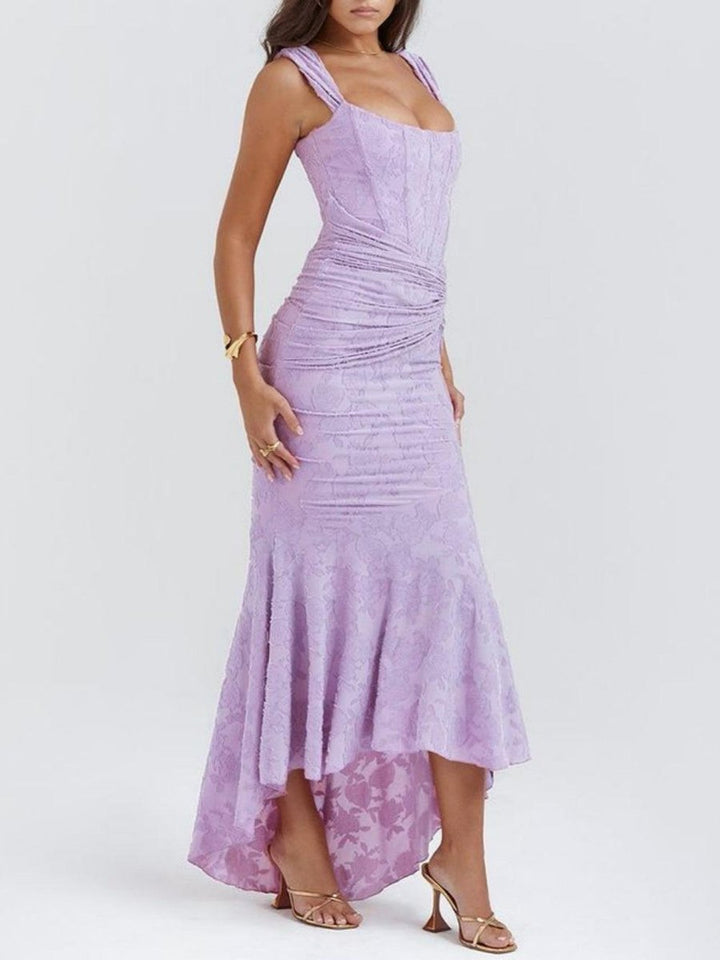 Mother of the Bride Dress Corset Ruched Mermaid Midi Gown - Purple-2