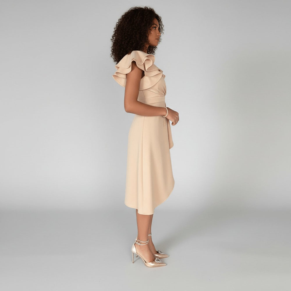 Mother of the Bride Dress Ruffle Sleeve V-Neck Wrap Midi