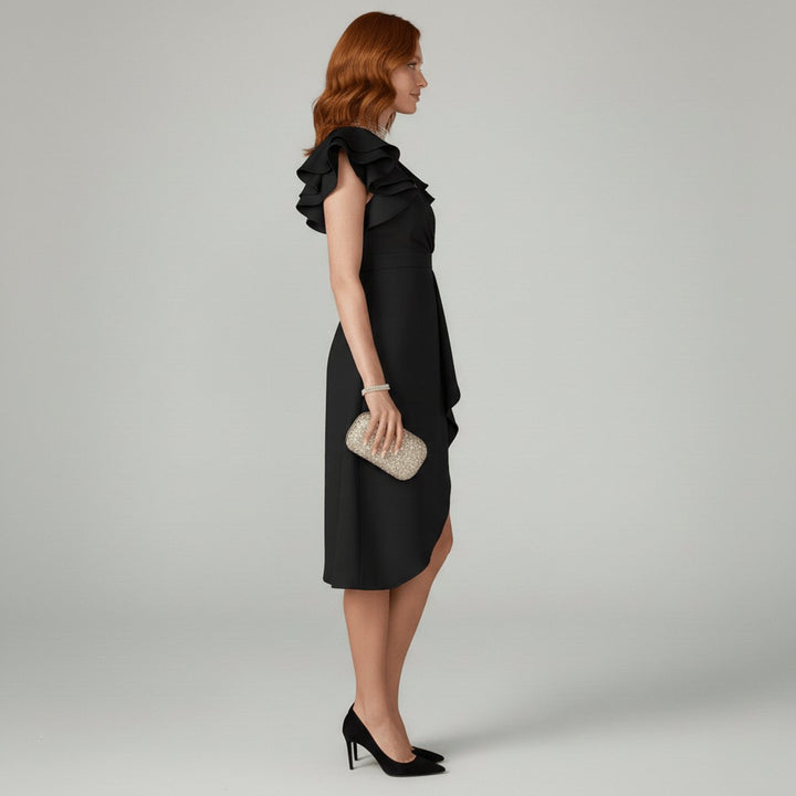 Mother of the Bride Dress Ruffle Sleeve V-Neck Wrap Midi