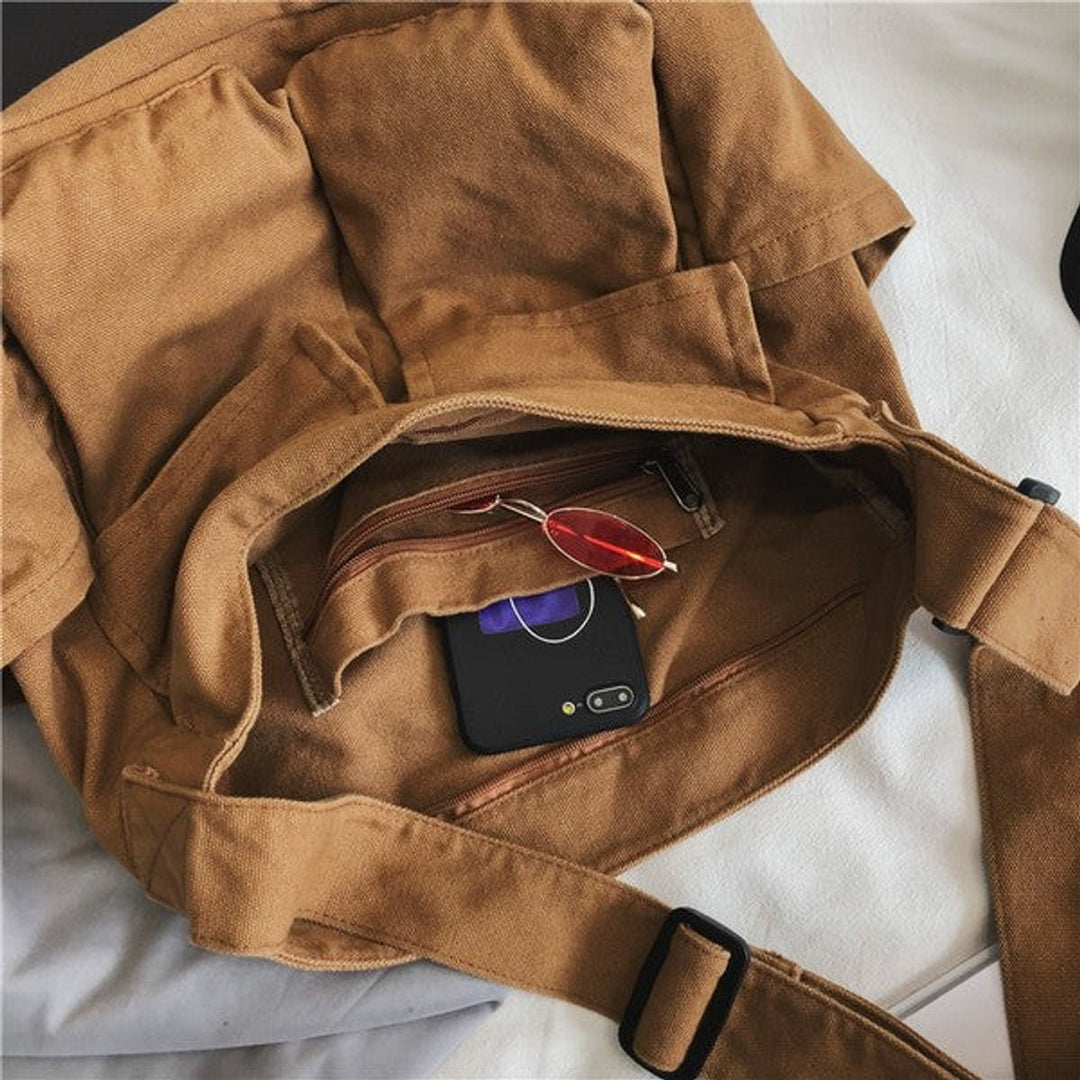 Oversized Black Canvas Tote Bag Messenger Shoulder Bag