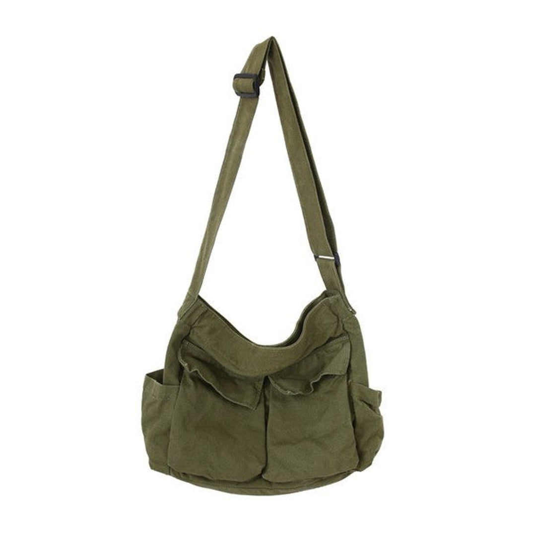 Oversized Black Canvas Tote Bag Messenger Shoulder Bag