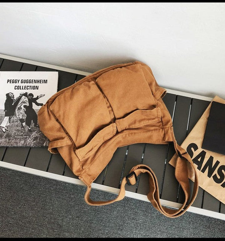 Oversized Black Canvas Tote Bag Messenger Shoulder Bag
