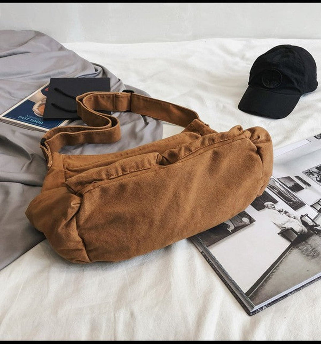 Oversized Black Canvas Tote Bag Messenger Shoulder Bag