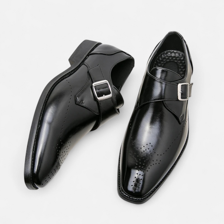 Men’s Monk Strap Dress Shoes - Single Buckle Brogue Detail Formal Loafers
