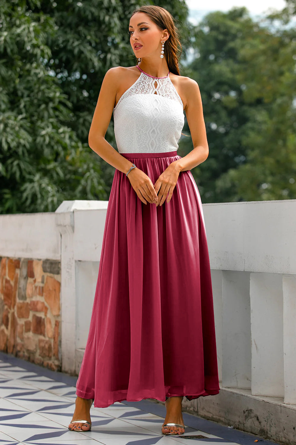 Women's Halter Wedding Guest Maxi Dress