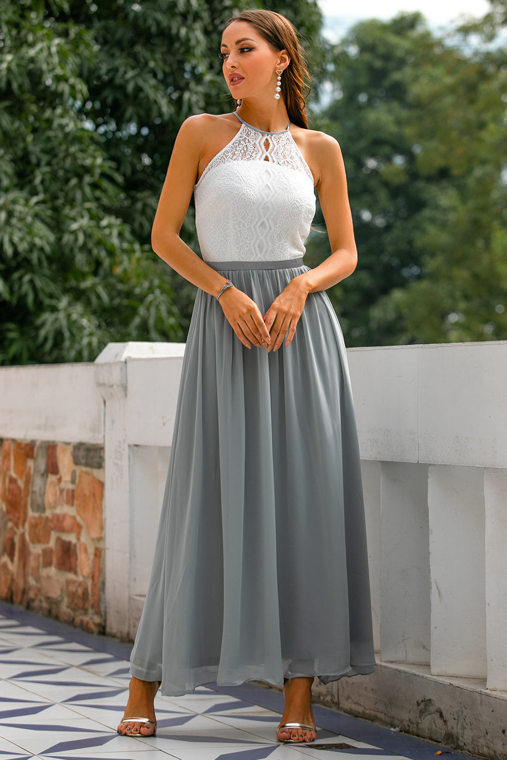 Women's Halter Wedding Guest Maxi Dress