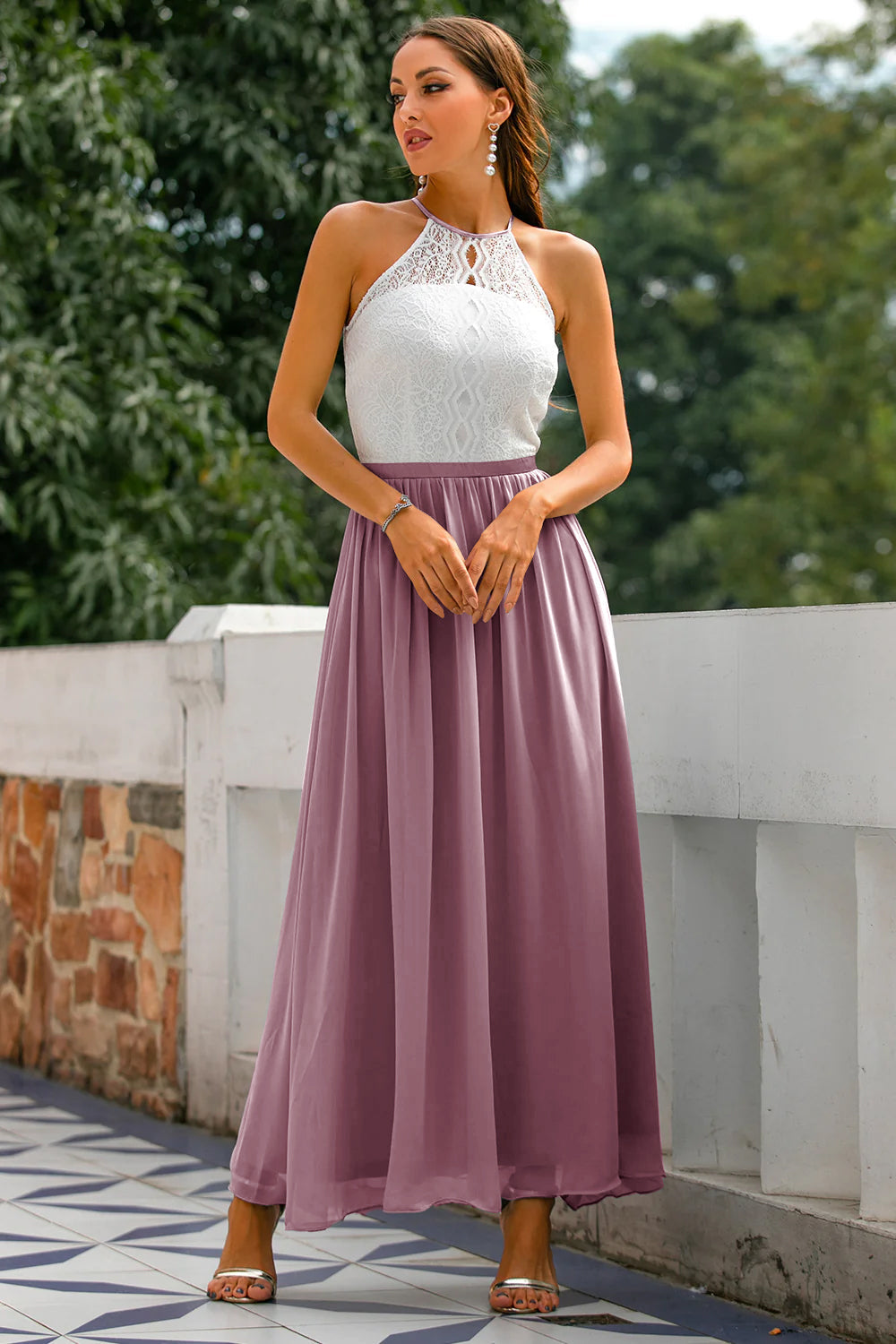 Women's Halter Wedding Guest Maxi Dress
