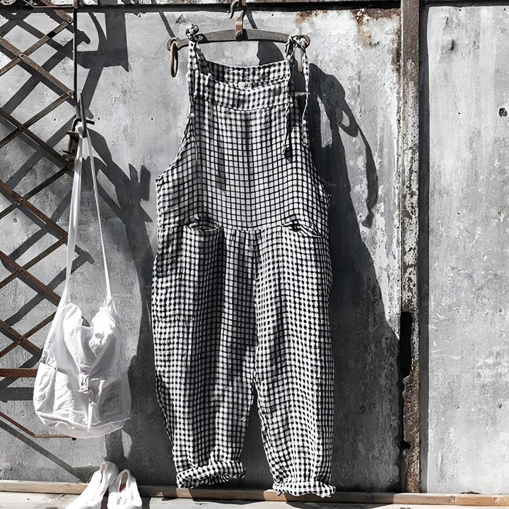 Unisex Vintage Striped Loose-Fit Adjustable Strap Overall - Black