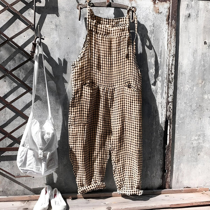 Unisex Vintage Striped Loose-Fit Adjustable Strap Overall - Brown