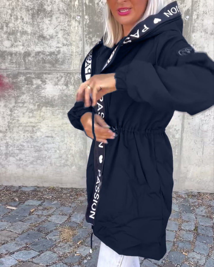 Women Coat Hooded Drawstring Relaxed-Fit Mid-Length Parka