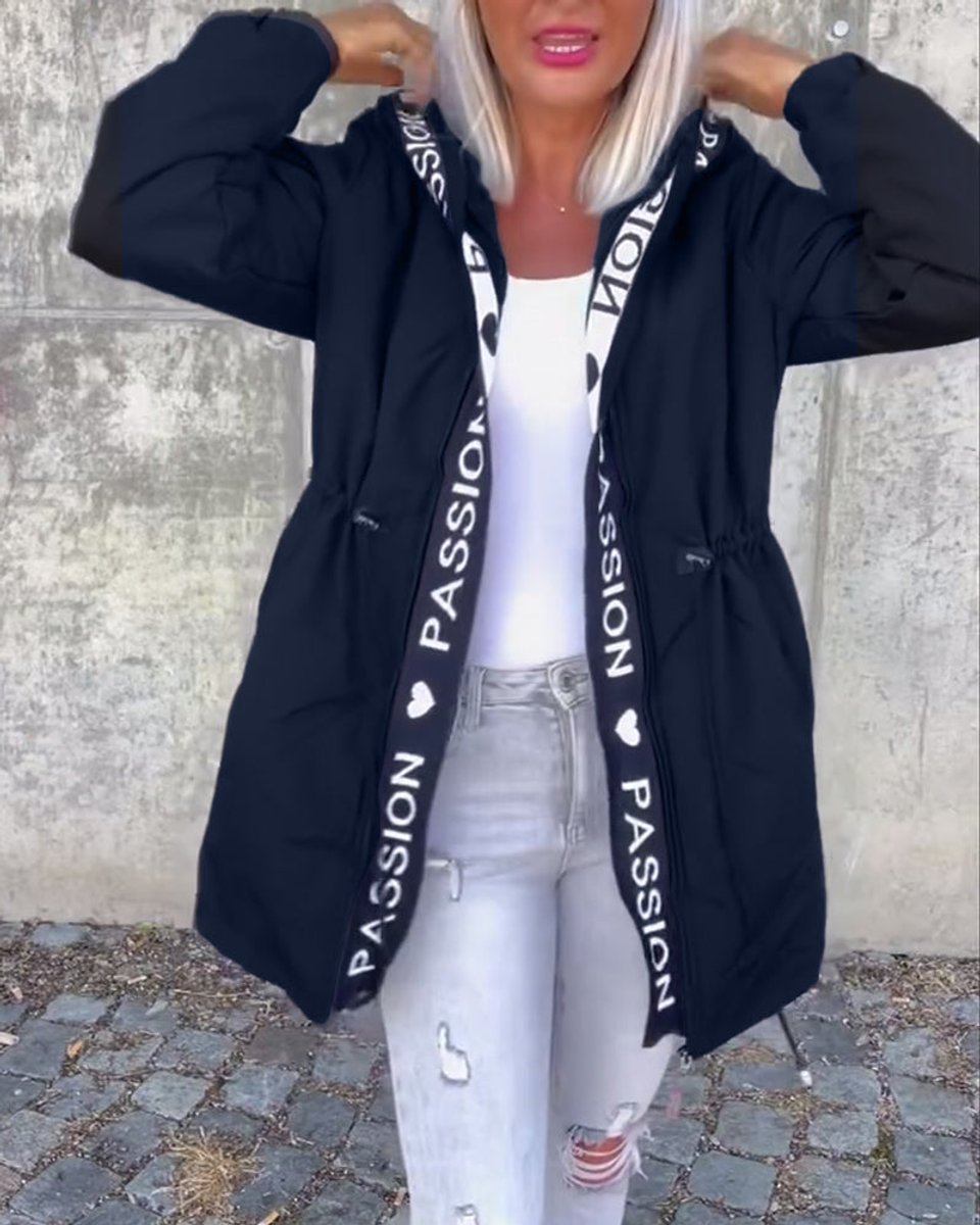 Women Coat Hooded Drawstring Relaxed-Fit Mid-Length Parka