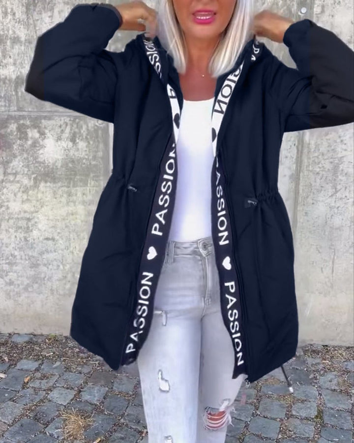 Women Coat Hooded Drawstring Relaxed-Fit Mid-Length Parka