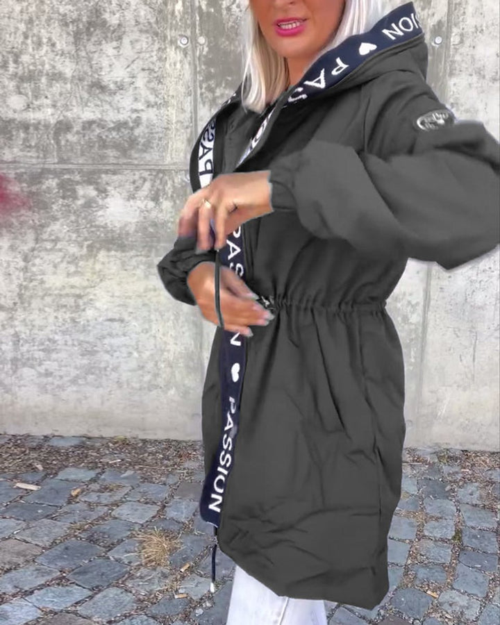 Women Coat Hooded Drawstring Relaxed-Fit Mid-Length Parka