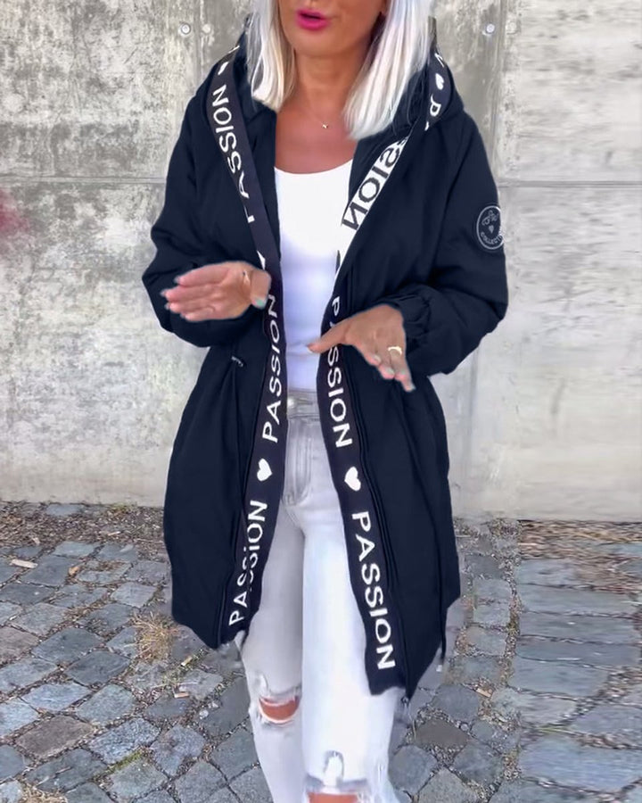Women Coat Hooded Drawstring Relaxed-Fit Mid-Length Parka