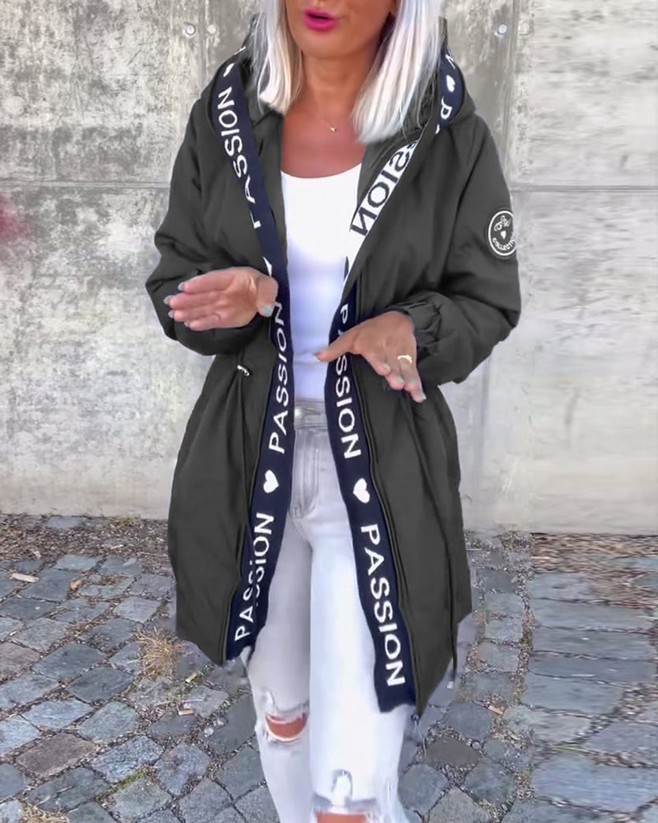 Women Coat Hooded Drawstring Relaxed-Fit Mid-Length Parka