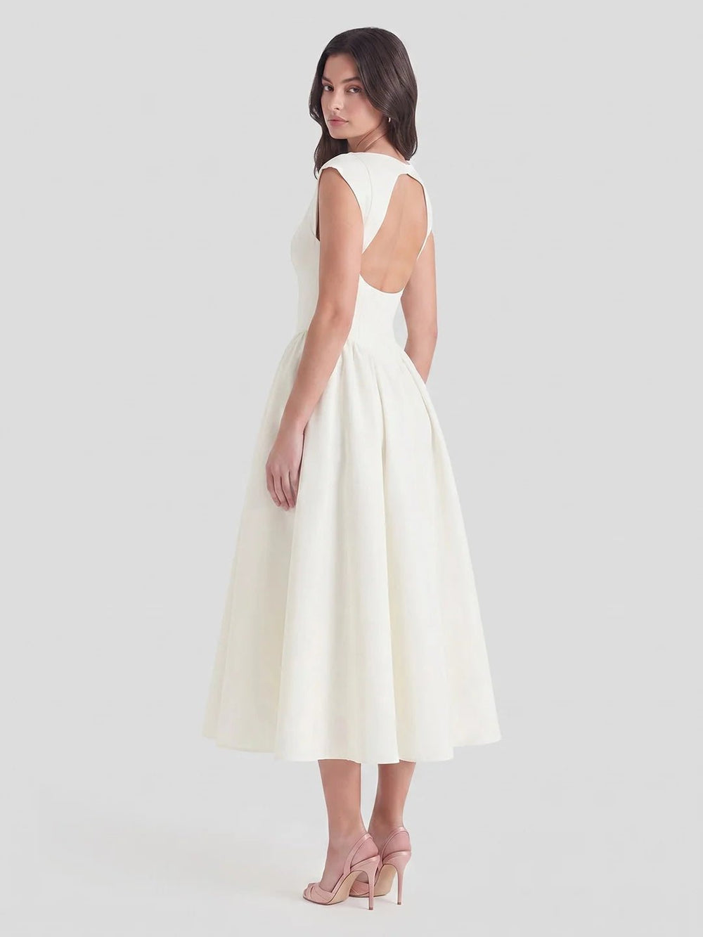 Women's 1950s-Inspired Bateau Neck Full Skirt Satin Midi Dress