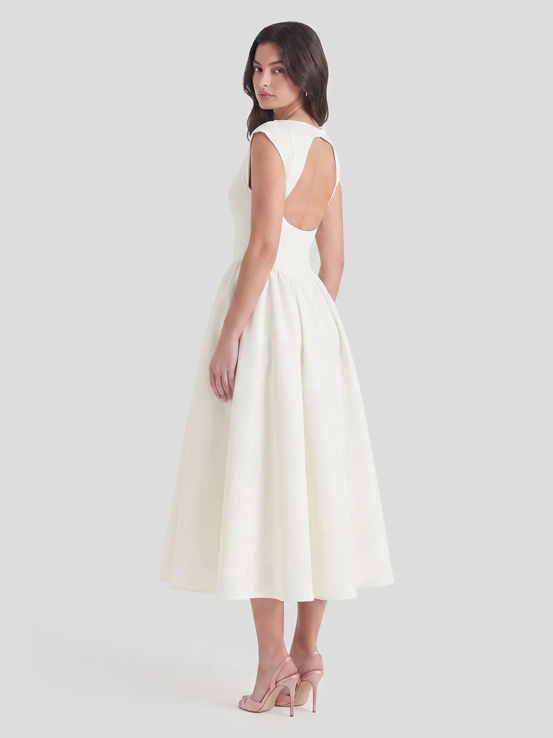 Women's 1950s-Inspired Bateau Neck Full Skirt Satin Midi Dress
